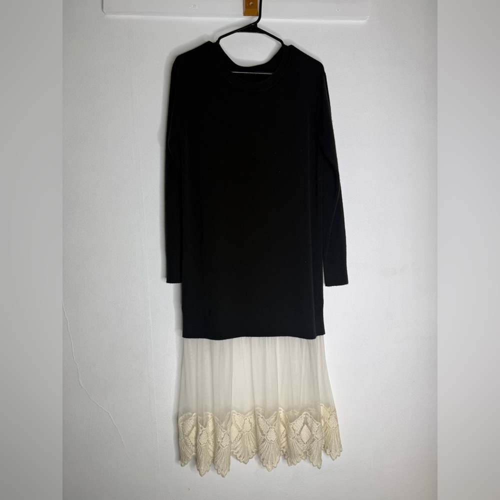 Cashmere Black and Cream Long Sleeve Dress